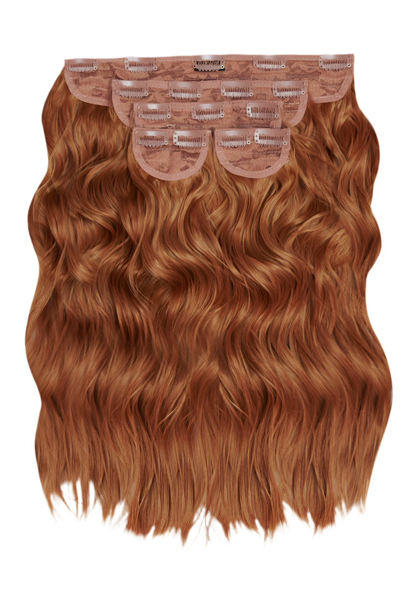 Super Thick 16'' 5 Piece Brushed Out Wave Clip In Hair Extensions - Mixed auburn