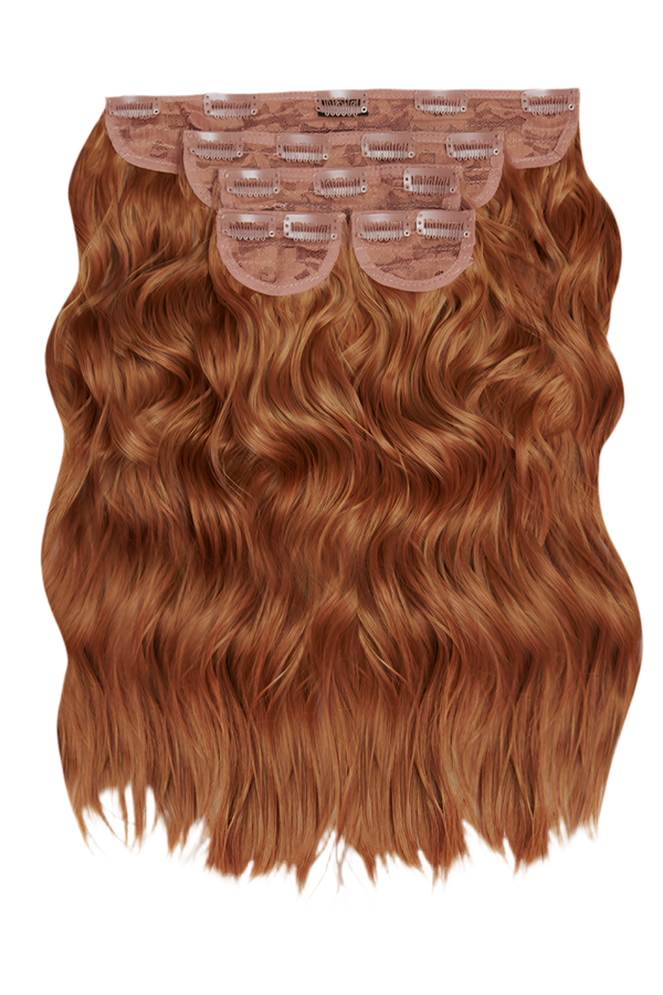 Super Thick 16'' 5 Piece Brushed Out Wave Clip In Hair Extensions - Mixed auburn