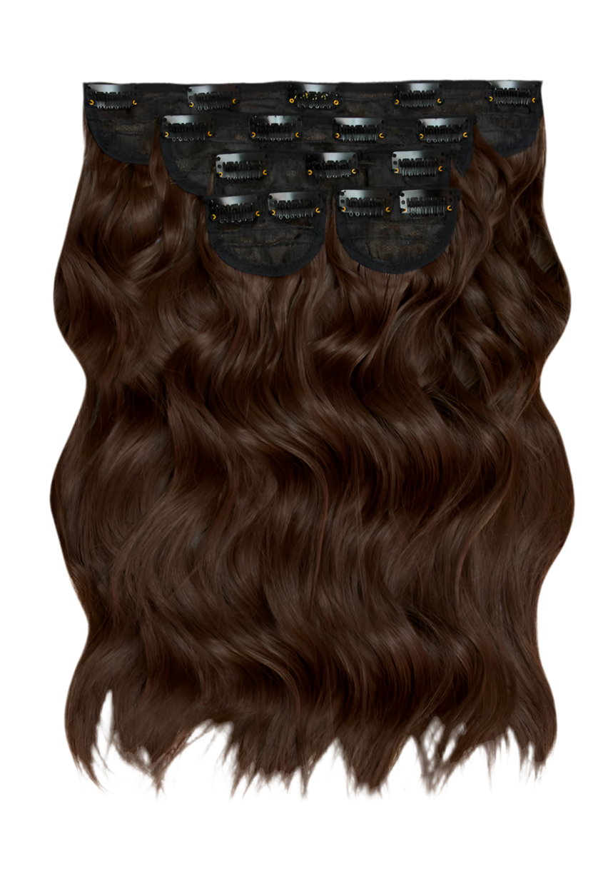Super Thick 16'' 5 Piece Brushed Out Wave Clip In Hair Extensions - choclate brown
