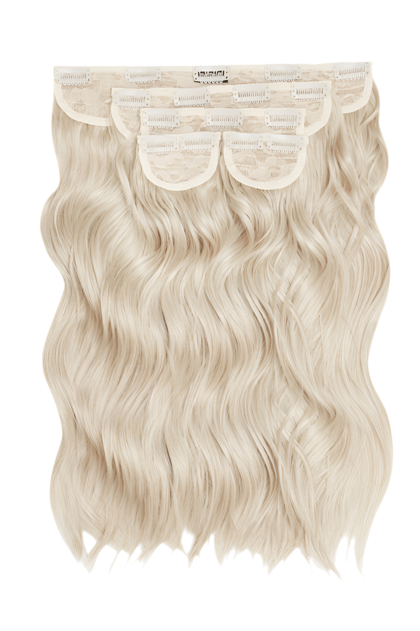 Super Thick 16'' 5 Piece Brushed Out Wave Clip In Hair Extensions - Bleach blonde