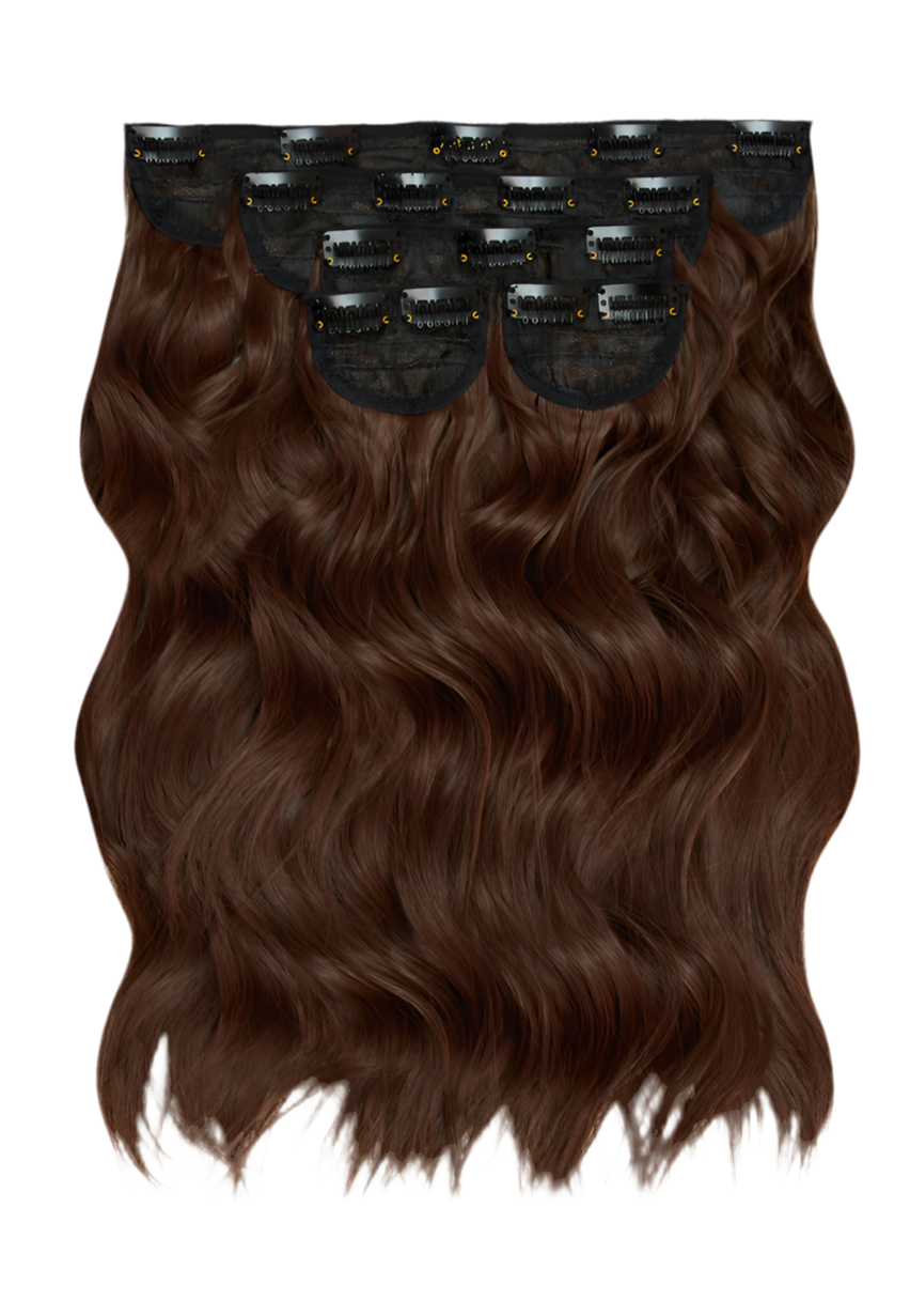 Super Thick 16'' 5 Piece Brushed Out Wave Clip In Hair Extensions - Golden brown