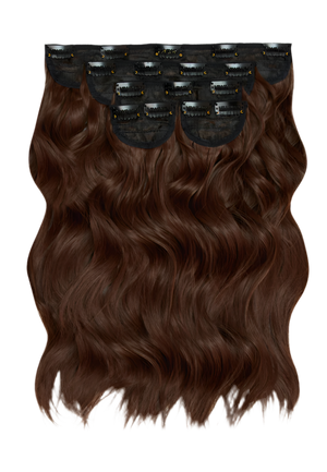 Super Thick 16'' 5 Piece Brushed Out Wave Clip In Hair Extensions - Golden brown