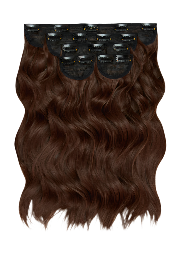 Super Thick 16'' 5 Piece Brushed Out Wave Clip In Hair Extensions - Golden brown