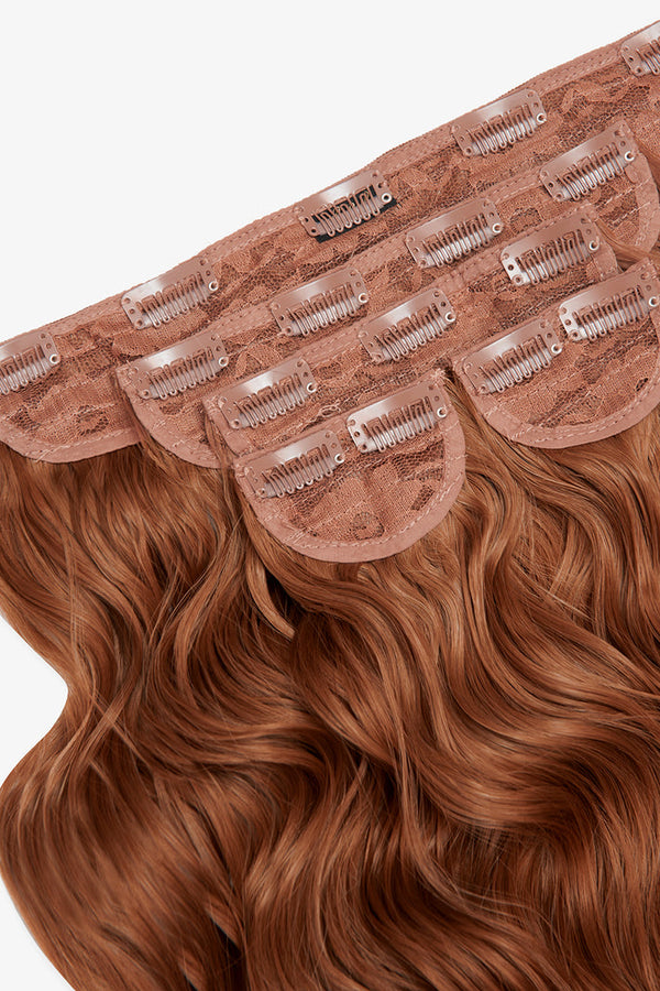 Super Thick 16'' 5 Piece Brushed Out Wave Clip In Hair Extensions - Mixed auburn