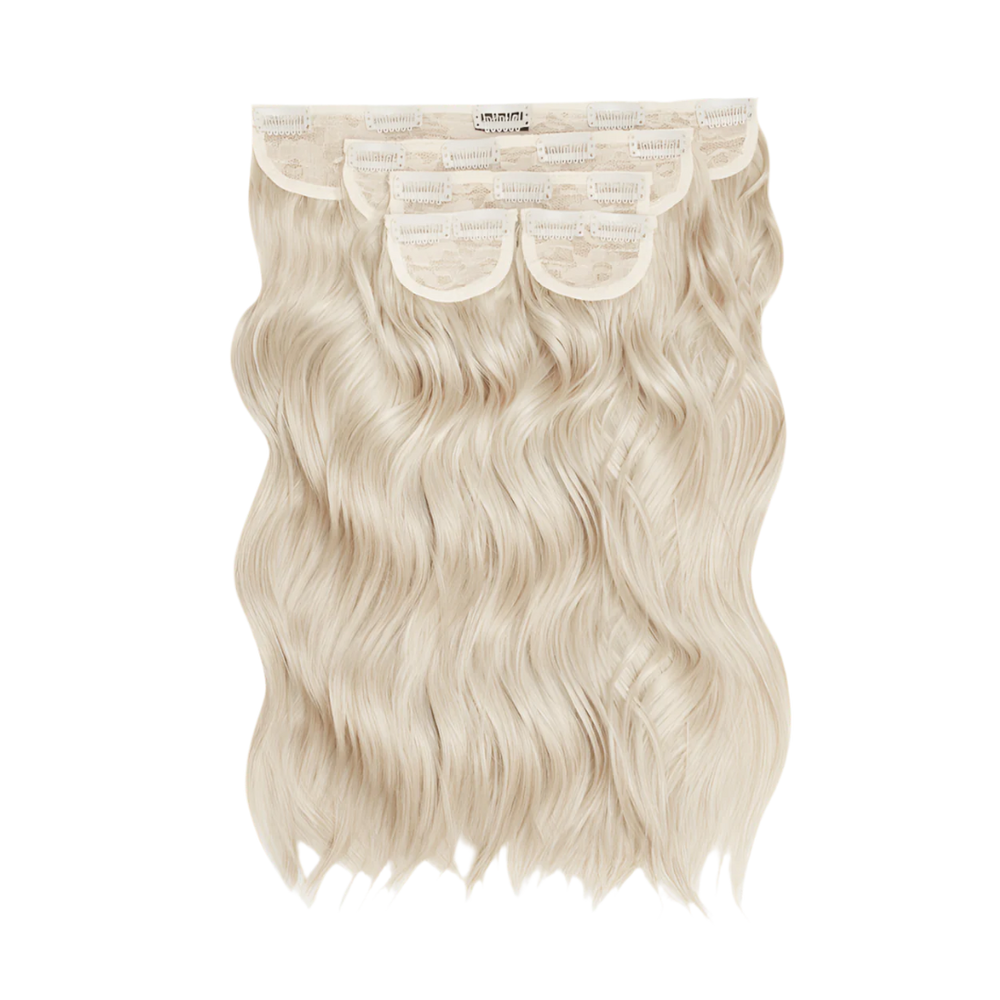 Super Thick 16'' 5 Piece Brushed Out Wave Clip In Hair Extensions - Bleach blonde