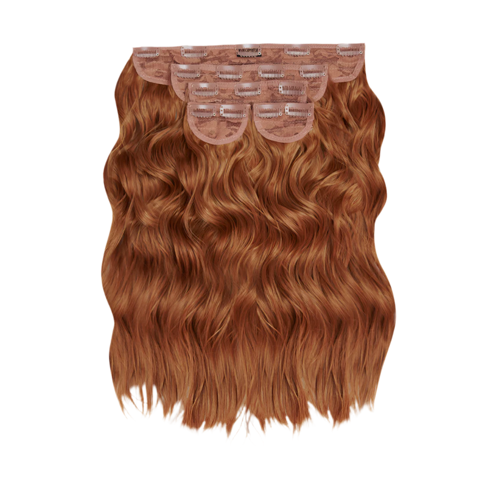 Super Thick 16'' 5 Piece Brushed Out Wave Clip In Hair Extensions - Mixed auburn