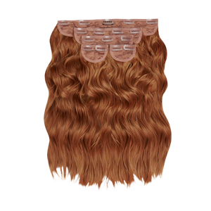 Super Thick 16'' 5 Piece Brushed Out Wave Clip In Hair Extensions - Mixed auburn