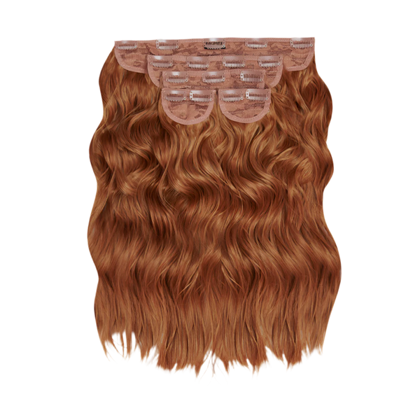 Super Thick 16'' 5 Piece Brushed Out Wave Clip In Hair Extensions - Mixed auburn