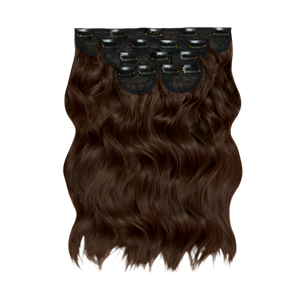 Super Thick 16'' 5 Piece Brushed Out Wave Clip In Hair Extensions - choclate brown