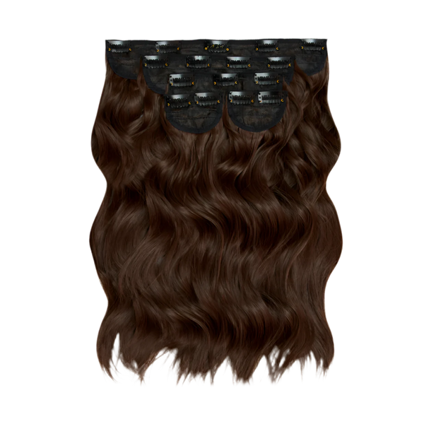 Super Thick 16'' 5 Piece Brushed Out Wave Clip In Hair Extensions - choclate brown