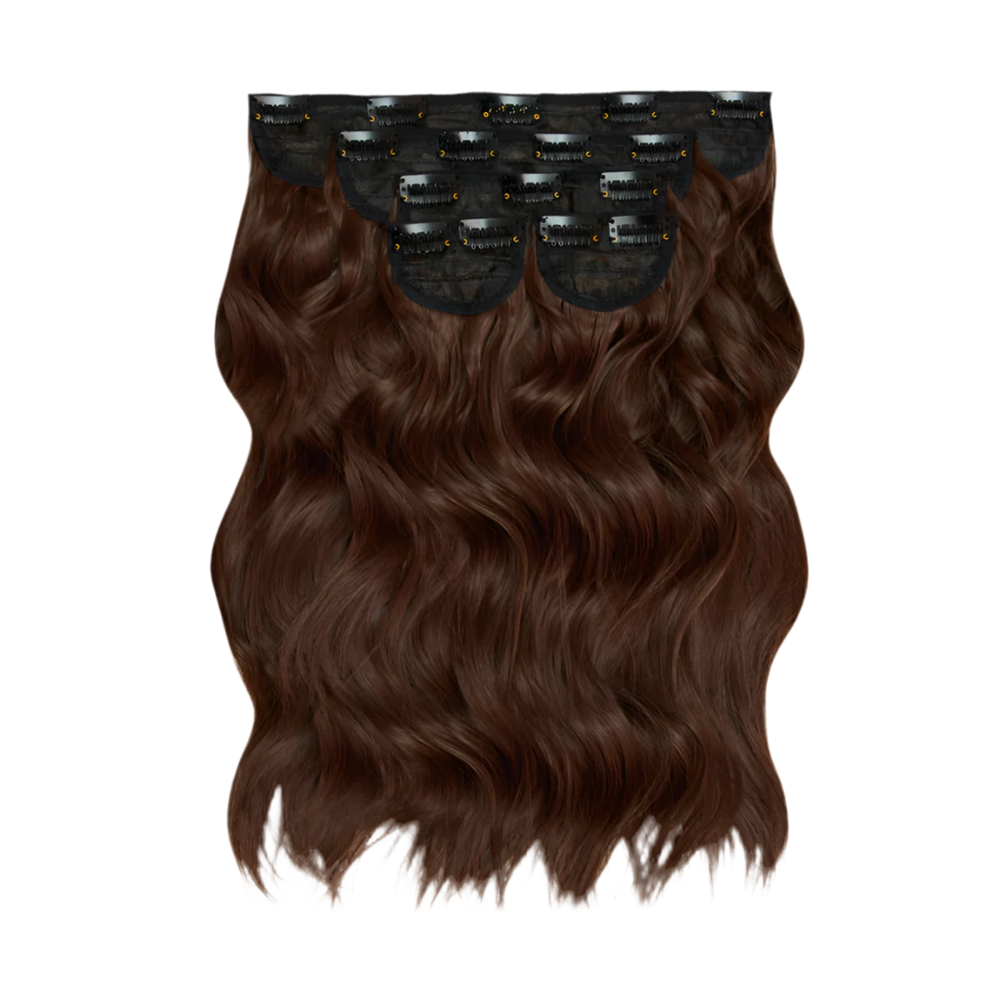 Super Thick 16'' 5 Piece Brushed Out Wave Clip In Hair Extensions - Golden brown